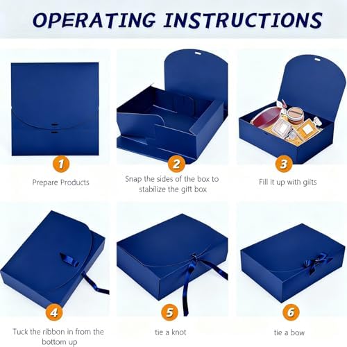 12Pack Navy Gift Boxes with Lids, 12×9.8×3.1 Inch Groomsmen Proposal Box, Luxury Navy Gift Box with Ribbon for Wedding, Birthday, Party, Christmas, Bridesmaid, Graduation Gift
