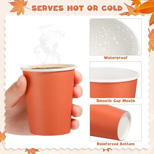 URATOT 120 Pieces 9 Ounce Disposable Paper Cups Autumn Color Party Cups Thanksgiving Fall Drinking Cups for Party, DIY, and Holiday, 4 Colors