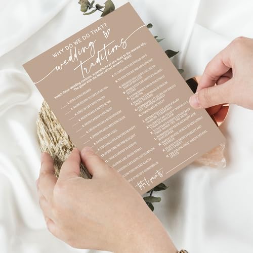 Bridal Shower Game Cards Wedding Traditions Why Do We Do That 25 Players with Answer Key | Engagement Party Games for Guests Minimalist Brown Wedding Shower Supplies - D08-3