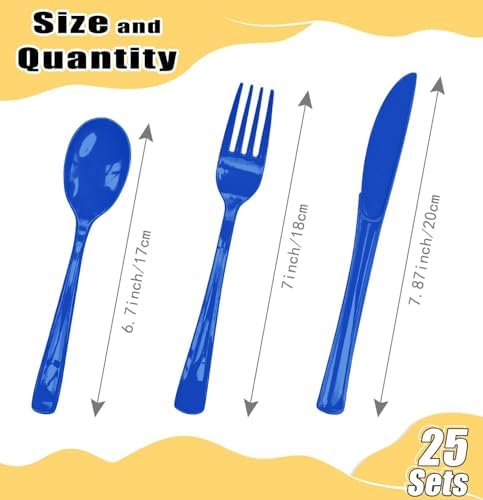 HEIPINIUYE 75 Pack Royal Blue Plastic Cutlery Heavy Duty Blue Plastic Knives Forks and Spoons Disposable Silverware Set for 25 Guest Camping Birthday Baby Shower Party Cutlery Set