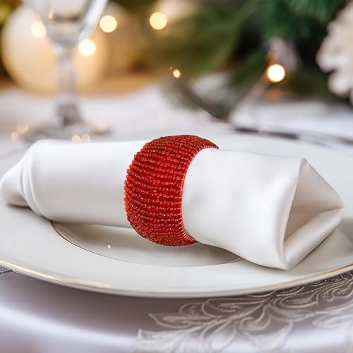 COTTON CRAFT Glitz Handmade Beaded Napkin Rings - Set of 12 - Red