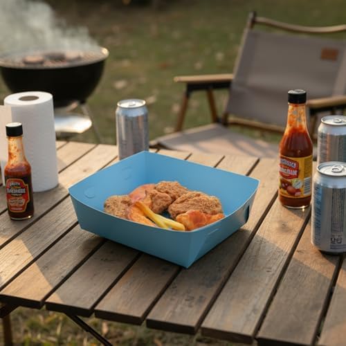 25 Pcs Paper Food Tray 4 lb Large Food Boats Nacho Plates Disposable Serving Snack Trays Large Paper Food Trays Boat for Nachos, Hotdogs, Tacos, Fries (Blue)
