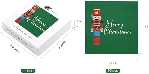 WRAPAHOLIC 50Pcs Christmas Paper Napkins - 3 Ply Green Nutcracker Disposable Cocktail Napkin for Christmas Party Supplies Tableware, Xmas Holiday - 5 x 5 In