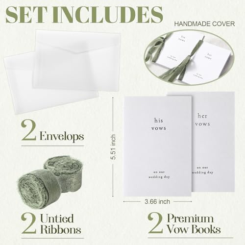 Engrowtic 2 Set Wedding Vow Books His Her A6 Pocket Size,Green