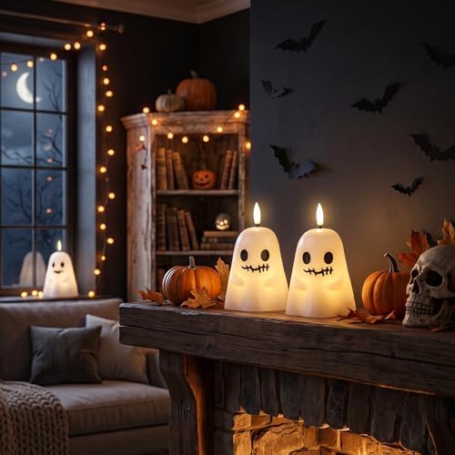 GenSwin Ghost Halloween Flameless Candles Battery Operated LED with Timer