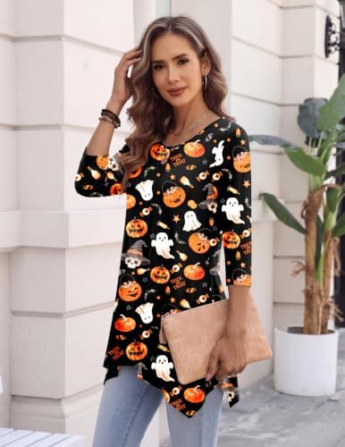 Zeagoo Womens Tops 3/4 Sleeve Loose Fit Dressy Tunics Plus Size Boho Shirts