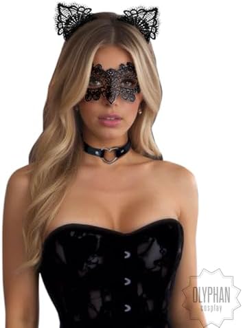 Cat Woman Mask, Cat Lingerie Sexy Black Cat Costume Accessories for Women