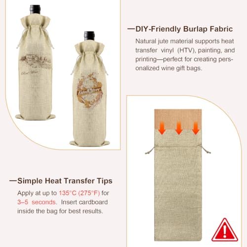 Oenothera 10 Pack Burlap Wine Gift Bags with Drawstring Fit 750ml, Natural