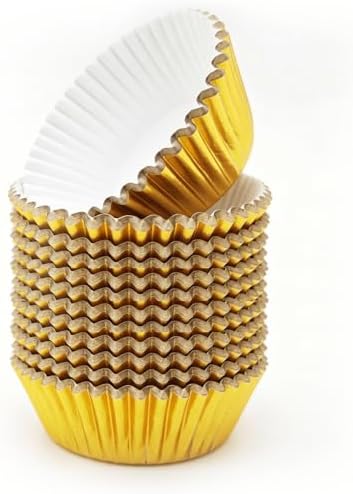 100 Gold Foil Cupcake Liners, Muffin Liners or Baking Cups for Desserts, Muffins, Cupcakes and More Treats; Grease Proof, No Smell, Food Grade, Nut Serving Containers (Gold 100)