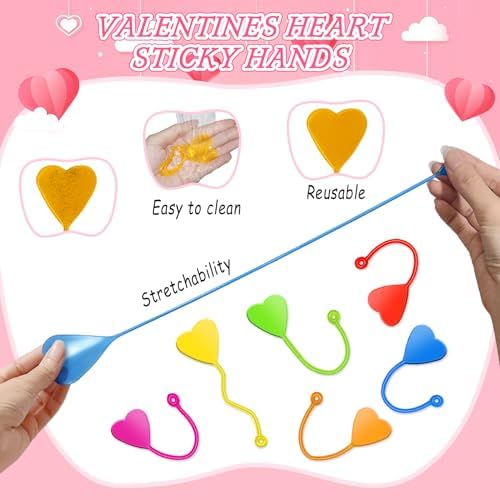 Valentines Sticky Hands Bulk 48 PCS Heart Valentines Party Favors for Kids