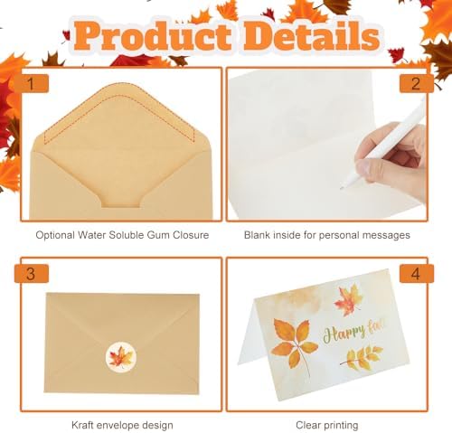 Motiskyy 100 Pcs Maple Leaf Greeting Cards with Envelopes for Thanksgiving