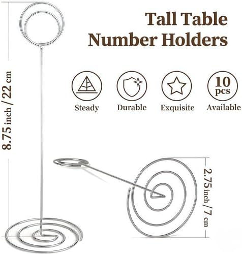 Radezon 20 Pack 8.75 inch Tall Table Number Holders Place Card Holder Table Picture Holder Wire Photo Holder Clips Picture Memo Note Photo Stand (Silver)