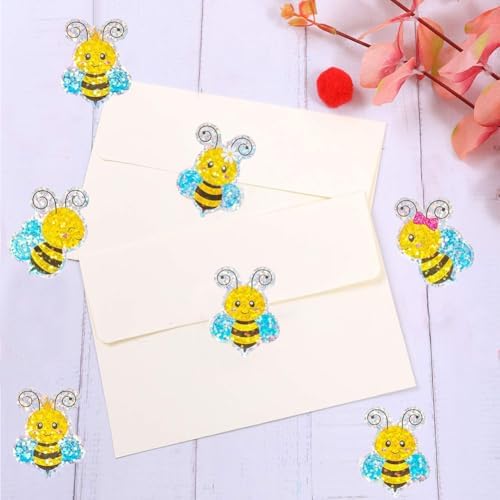 500Pcs Holographic Bee Stickers for Kids 1.2in Laser Waterproof Sticker Roll 6 Designs Cute Bumblebee Self-Adhesive Sticker Rolls for Bottle Scrapbook Journal Envelope Decorations