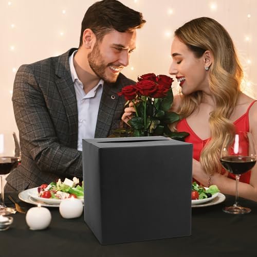 Fowecelt Black Card Box Wedding Favors Cardboard Receiving Money Box Holder for Wedding Reception Anniversary Baby Showers Birthday Party Graduation Gift Table Centerpiece Decorations
