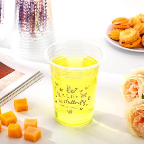 100 Pcs Butterfly Plastic Cups 16 oz Disposable Clear Plastic Cups