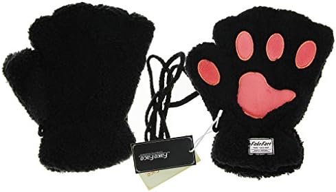 FakeFace Cute Cat Kitten Paw Fingerless Faux Fur Plush Gloves For Girls Women
