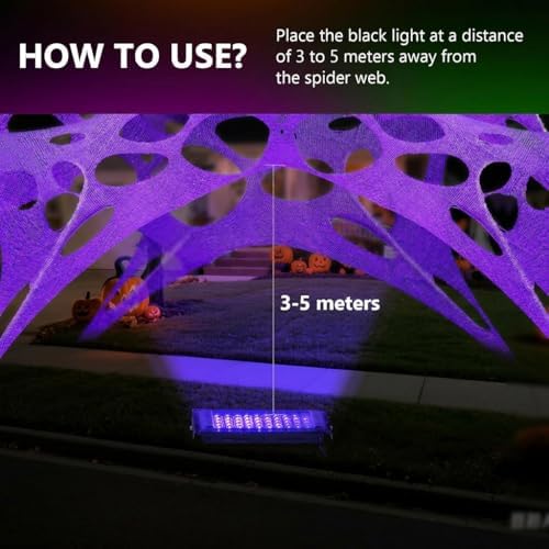Glow in The Dark Purple 1000 Sqft Uncut Giant Spider Web Halloween Decorations Outdoor with 1 Black Light &10 Ground Nails Stretchy Beef Cloth Netting DIY for Yard Party