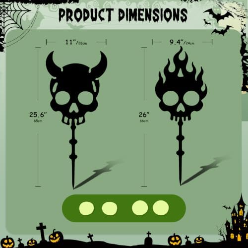 Halloween Solar Lighted Yard Stakes, 4-Pack (Skull Glow Yard Stakes)