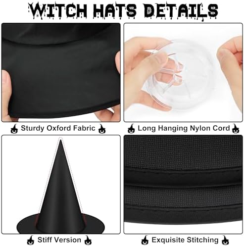 12 PCS Halloween Witch Hats, Black Hanging Witch Hats Porch Yard Decor