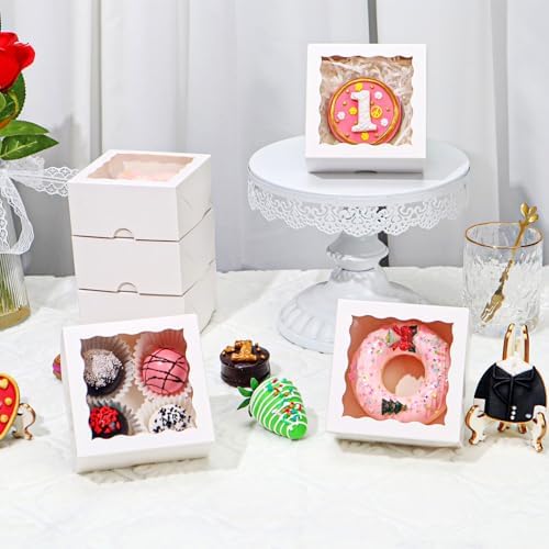 100Pack 4x4x2 Inch White Simple Elegant Bakery Boxes