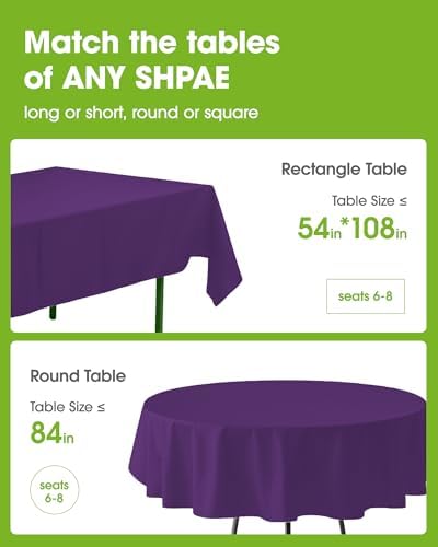 Pureegg Plastic Table Cloth Disposable 8 Pack 54 x 108 Inch, Purple
