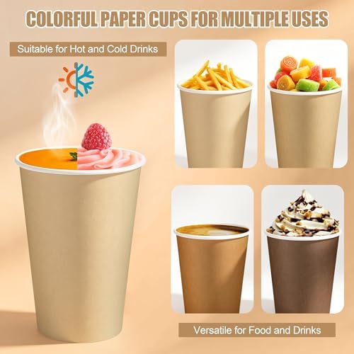 Kochorie 60 Pack 12 Ounce Disposable Gradient Brown Paper Cups, Neutral Party Cups, Drinking Cups for Holiday Party Supplies DIY Crafts, 4 Colors