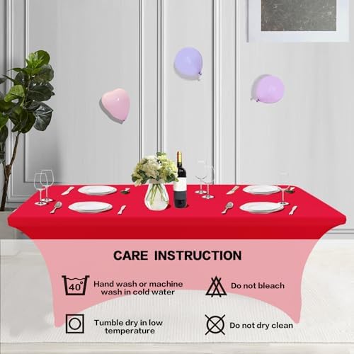 IVAPUPU 8FT Table Cloth for Rectangular Spandex Red Table Cover