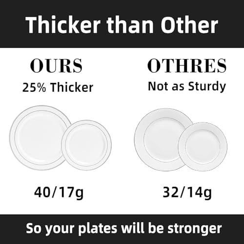175 PCS White and Silver Plastic Dinnerware Set for 25 Guests