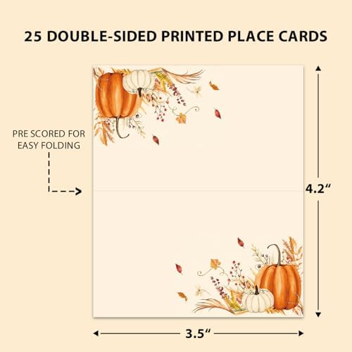 Pumpkin Place Cards for Table Setting, Tent Cards Decor For Birthday Baby Shower Thanksgiving Party Decorations, Bridal Shower Wedding Place Card, 25 Pack Birthday Food Name Card 2 x 3.5" /038