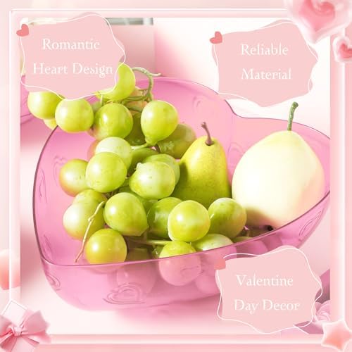 Wiwiqing 2 Pcs Heart Shape Dish 9.65 Inch Valentine Candy Bowl Dishes Plastic Love Fruit Plate Dessert Snack Salad Bowl for Home Valentine Anniversary Wedding(Pink,Heart)