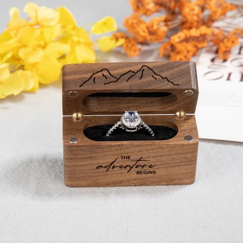Wooden Engagement Ring Box for Proposal Slim Pocket Size Ring Case