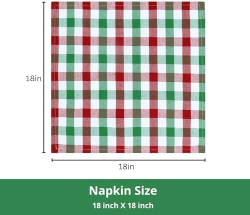 PurpleEssences Plaid Napkins 18x18 Buffalo Plaid - Red Green & White