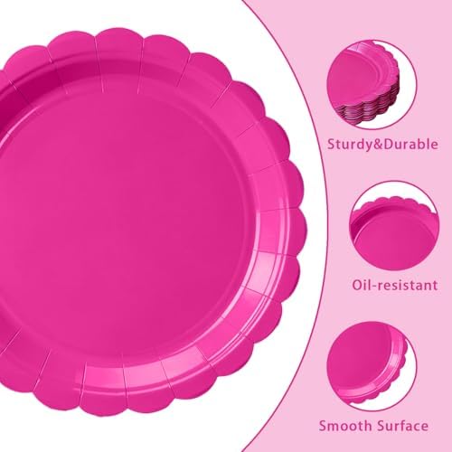 Vyntra 50 Pcs Hot Pink 7 Inch Scalloped Paper Dessert Plates