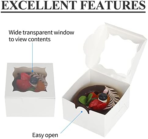 KPOSIYA 60pcs Small Cookie Boxes with Window, 4x4x2.5 White Bakery Box