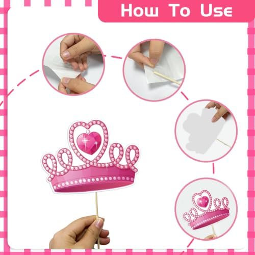 24 Pcs Pink Girls Birthday Photo Booth Props Kit - Hot Pink Princess Birthday Party Photo Booth Props Set, Sweet 16 18 21 30 40 50 or Any Other Bday Party Party Deco