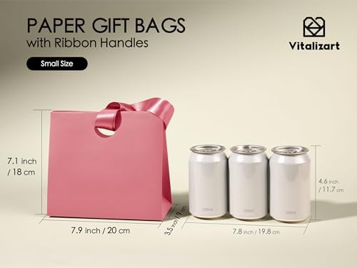 Vitalizart Paper Gift Bags With Ribbon Handles Small Pink Bulk Pack