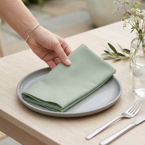 PurpleEssences Cloth Dinner Napkins 18x18 in Set of 12 - Sage Green