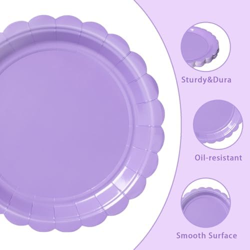 Vyntra 50 Pcs Lavender 9 Inch Scalloped Paper Dinner Plates