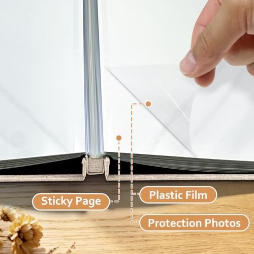Photo Album Self Adhesive Scrapbook, 13"x12.6" 60 Pages/ 30 Sheets Large Photo Book for 4x6, 8x10 Pictures, DIY Album for Baby Wedding Family Travel Birthday