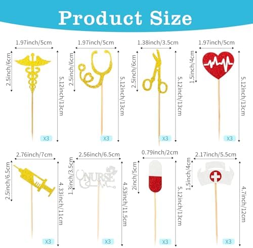 Nurse Cupcake Toppers, 24 PCS Glitter Nurses Week Cupcake Picks, Nursing School Graduation Food Picks Cupcake Toppers Cake Decorations for National Nurse Day Nursing Graduation Congrats Party Supplies