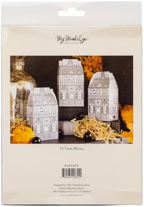 My Mind's Eye Halloween Haunted House Gable Treat Boxes 12 Pack – Spooky Party Favor Boxes for Candy Snacks Decorations – 7" x 2.5" x 5.5" Halloween Party Supplies for Kids Adults