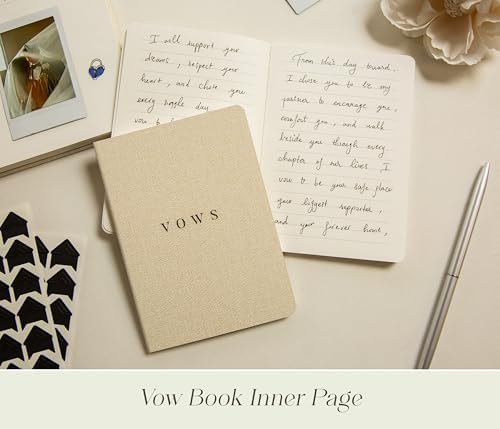 Photo Wedding Guest Book with Vow Book Set (Cream) - Linen Textured Guestbook, Matching Lined Vow Books for Bride and Groom, Neutral Wedding Keepsake for Reception Table