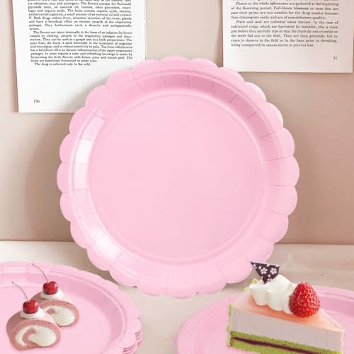 Vyntra 50 Pcs Pink 9 Inch Scalloped Paper Dinner Plates