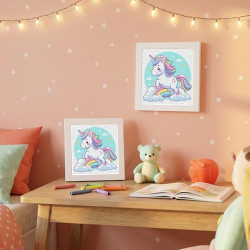 Diamond Art Kit for Kids with Frame,Rainbow Horse Diamond Painting for Kids