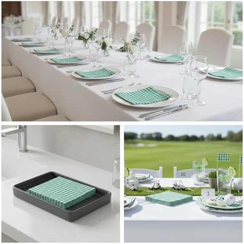 80 Pack Green Gingham Paper Napkins, 6.5 x 6.5 In, Disposable