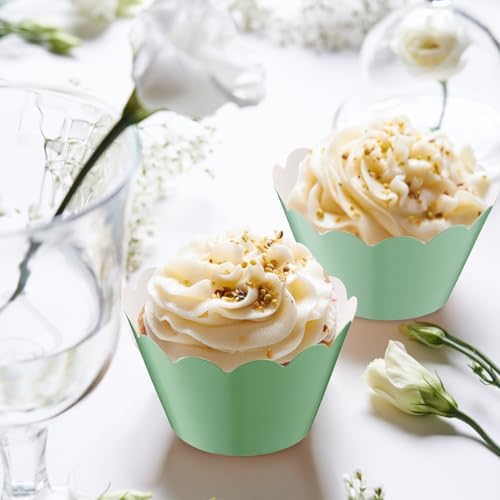 Domensi 100 Pcs Sage Green Cupcake Wrappers Rustic Baking Cups Wedding