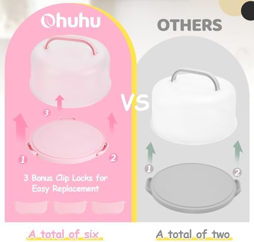 Ohuhu Cake Carrier, BPA-Free Cake Holder Storage Container Cupcake Carrier Keeper - Cake Stand with Lid 2 Handles Portable Round Two Sided Base for Cookies Nuts Fruits for 10 inch Cake Perfect Gifts