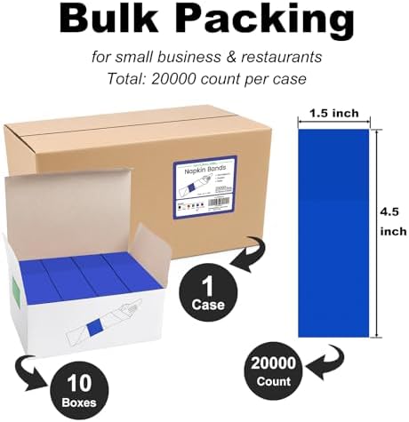NATURALABEL Self-Adhesive Napkin Bands, Bulk Pack of 20,000, Blue