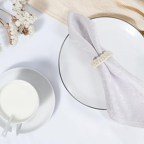 Meplait Napkin Rings Set of 6, Boho Napkins Holders Ring for Table, White