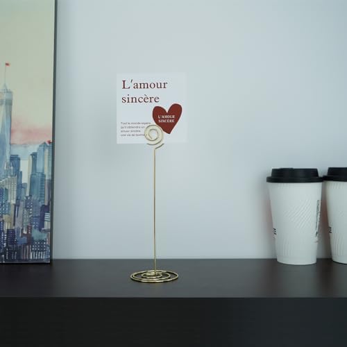 Jofefe Place Card Holders - 10pcs 8.6" Tall Table Card Holders Table Number Holders Table Picture Stand Wire Photo Holder for Place Cards Wedding Party Office Desk Name Memo Menu Clips (Gold)